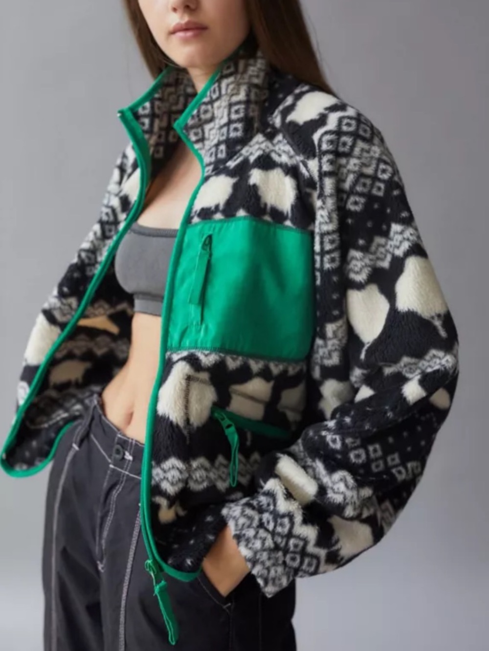 Urban Outfitters Stormy Fair Isle Patterned Fleece Jacket